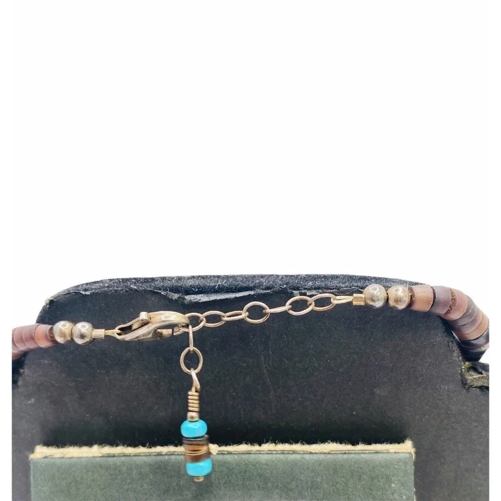 Vintage Navajo Handmade Silver Turquoise Pipestone Beaded Necklace Claw Pendant - Picture 11 of 13